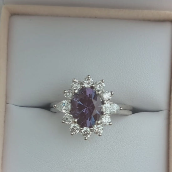 Shani halo engagement ring with lab alexandrite