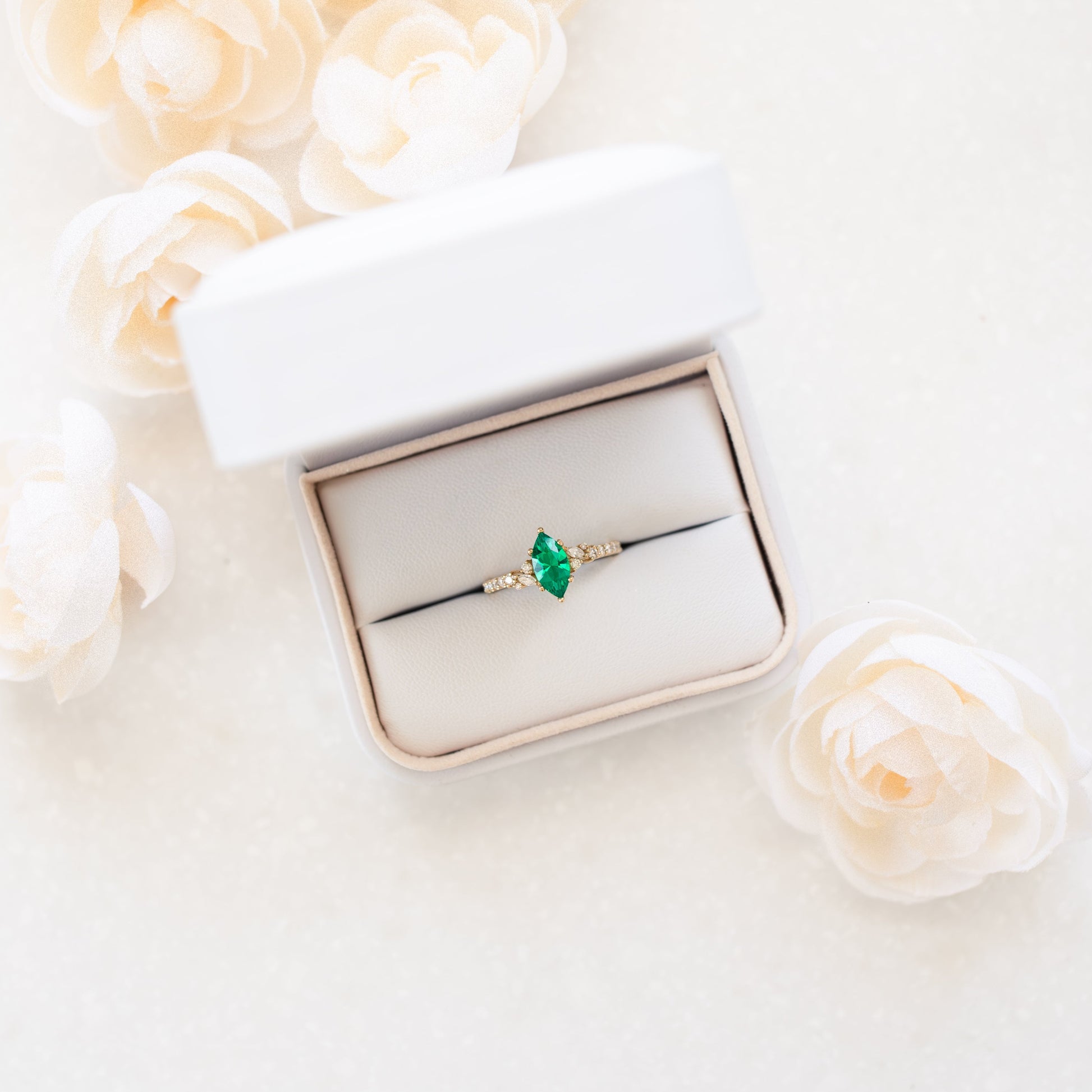 rachelle yellow gold and lab emerald ring