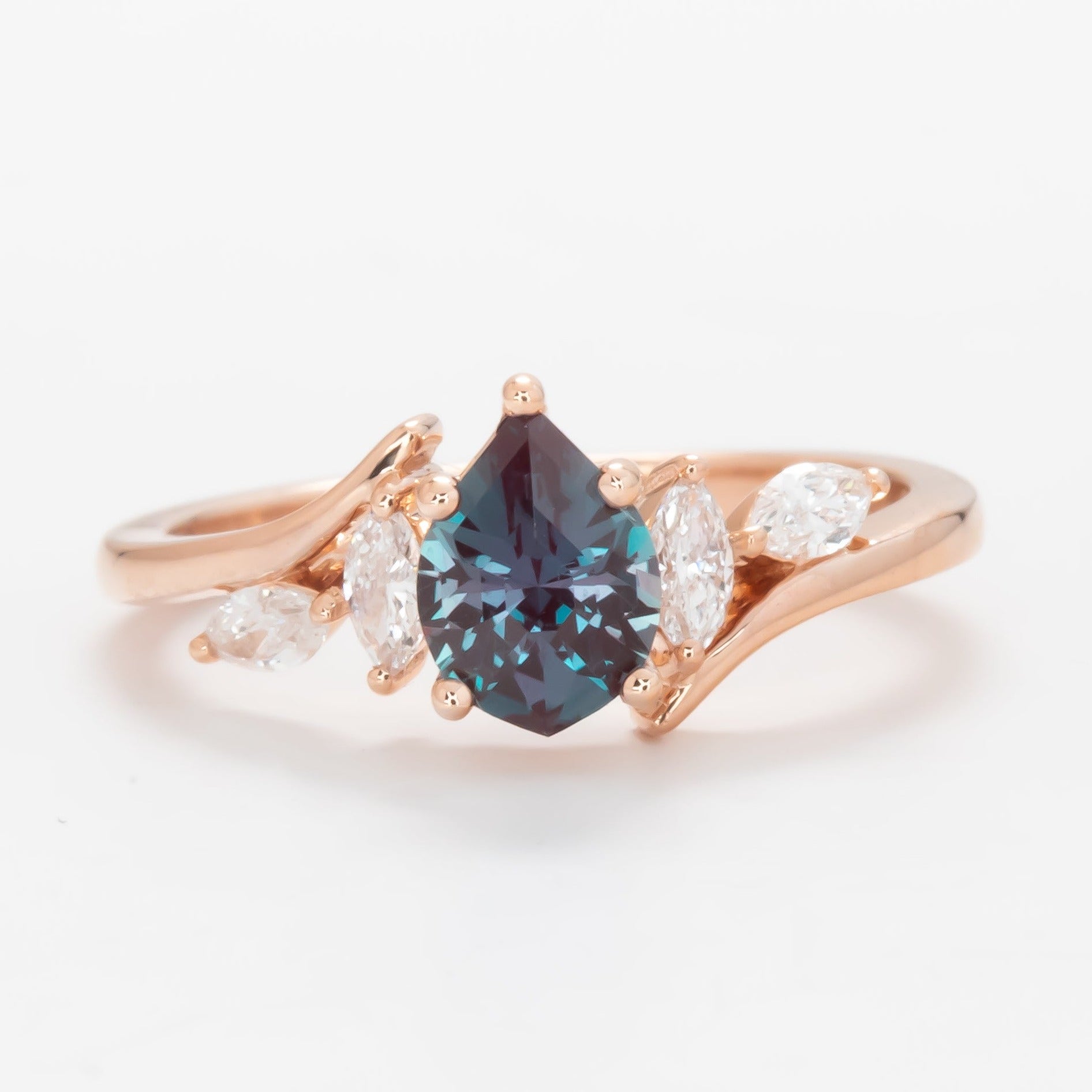 saige ring with pear lab alexandrite in rose gold