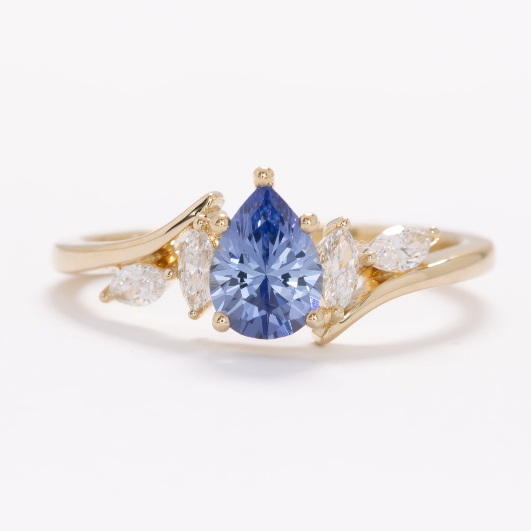 saige wedding set with periwinkle lab sapphire