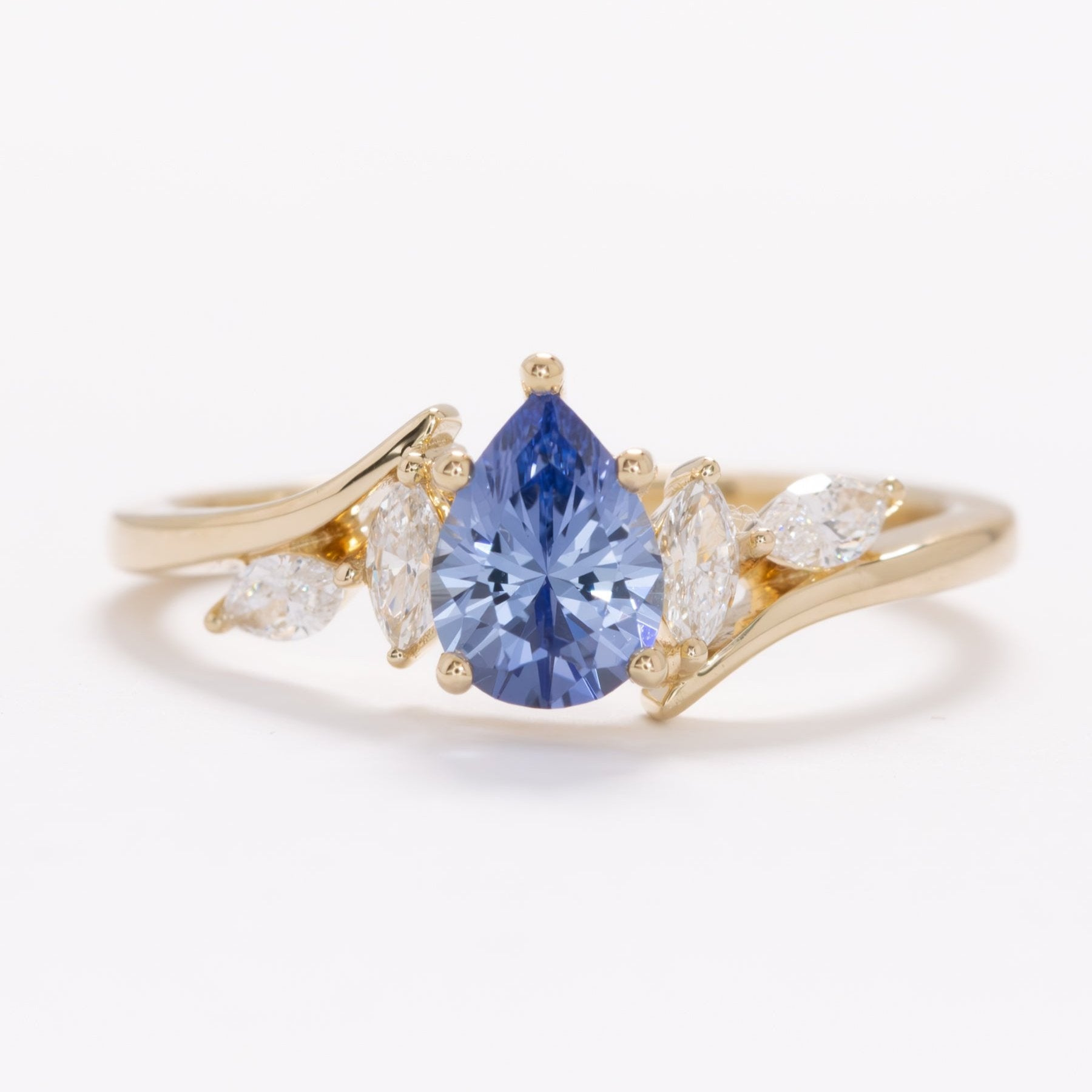 saige wedding set with periwinkle lab sapphire