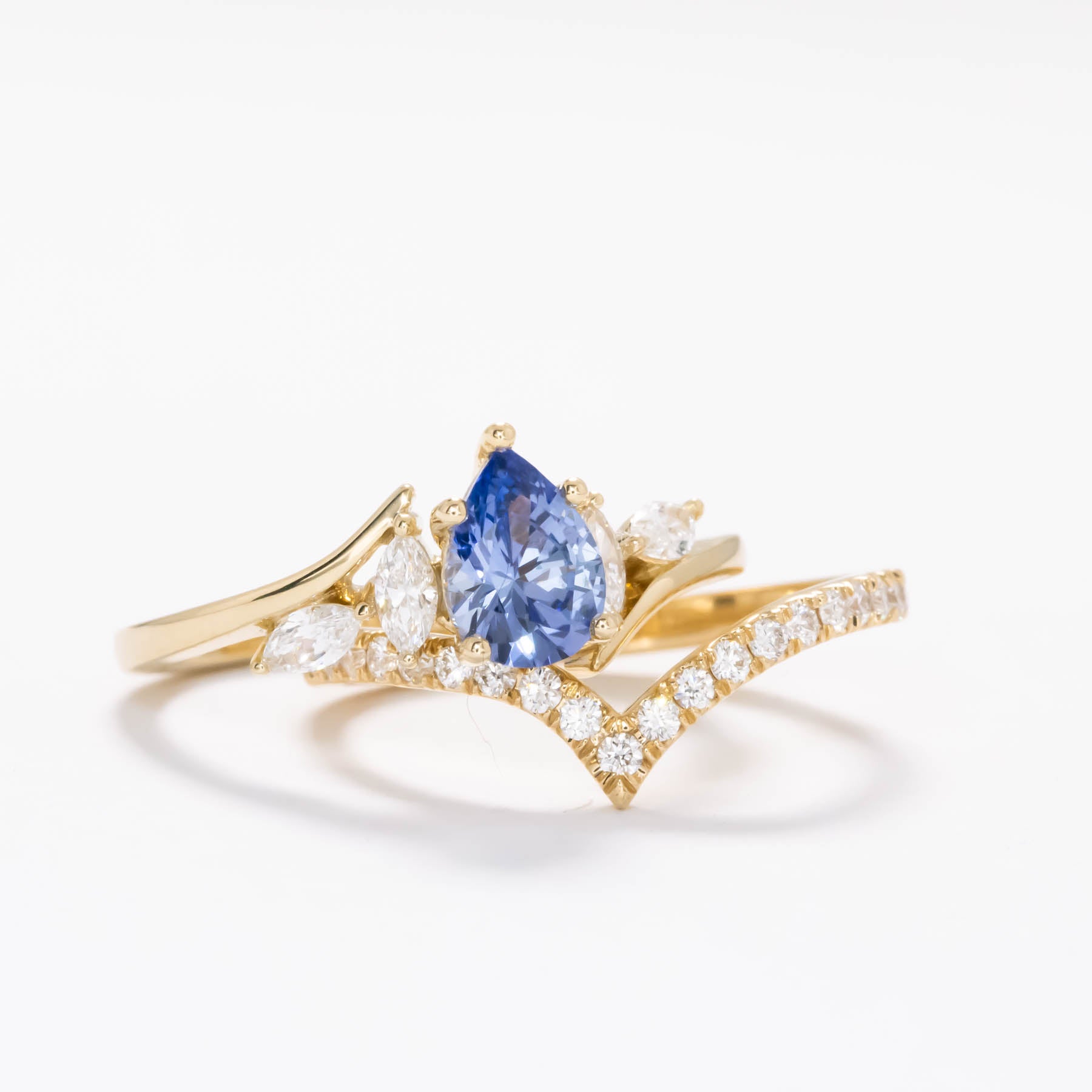 saige wedding set with periwinkle lab sapphire