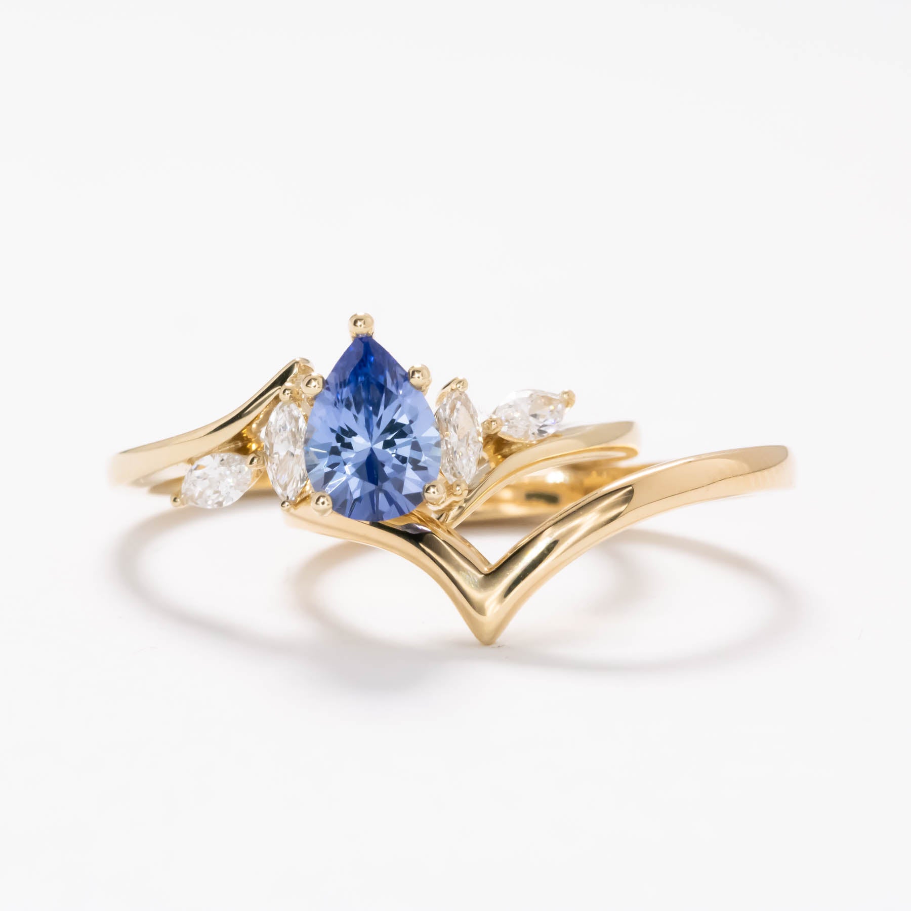 saige wedding set with periwinkle lab sapphire