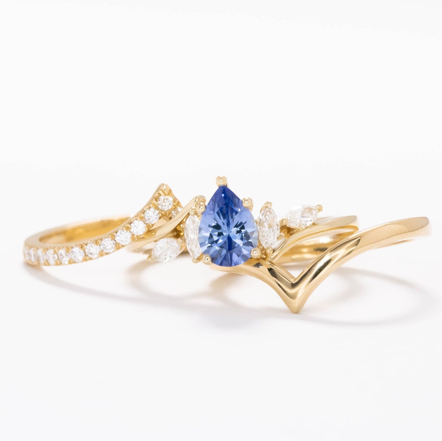 saige wedding set with periwinkle lab sapphire