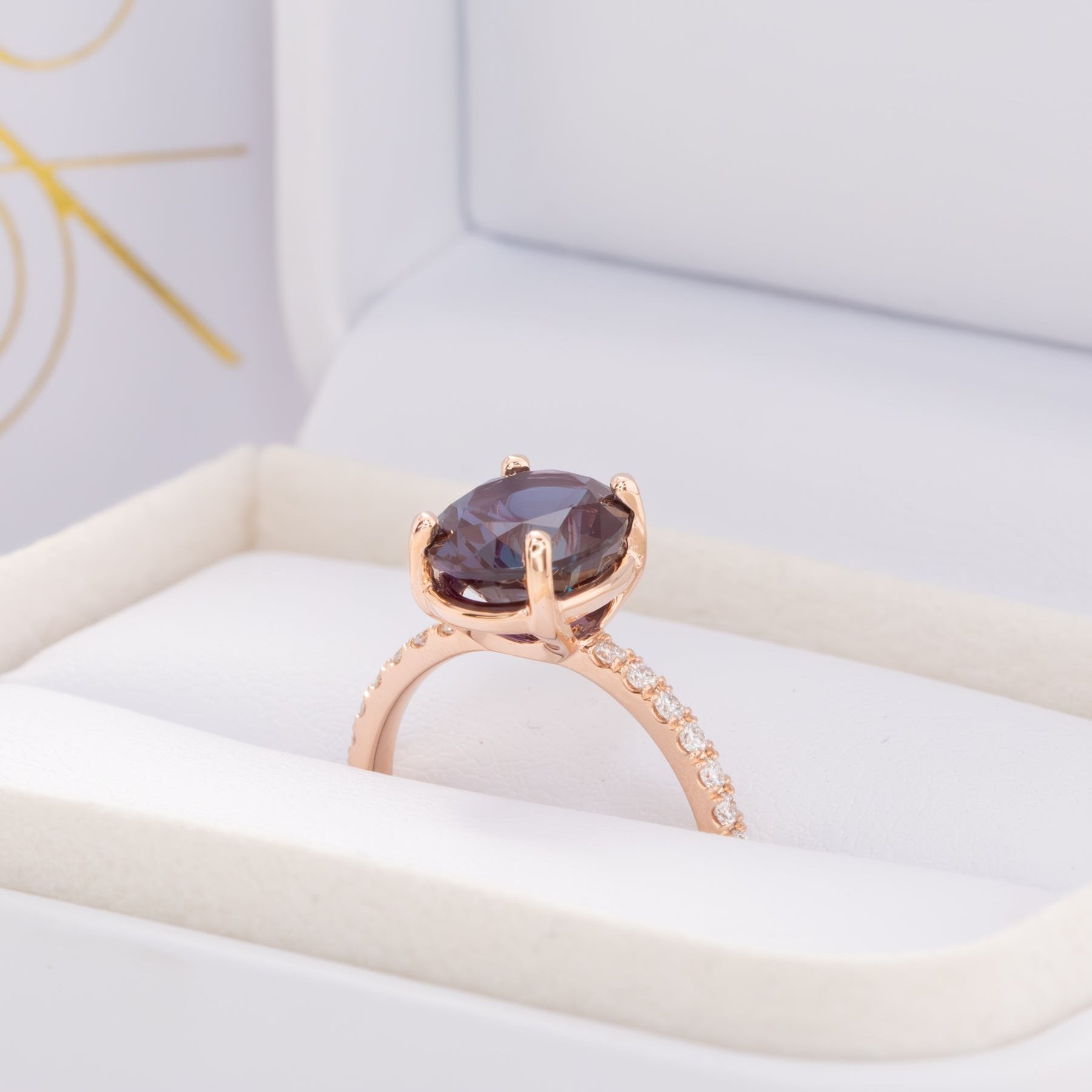 sofia ring in rose gold with oval lab alexandrite