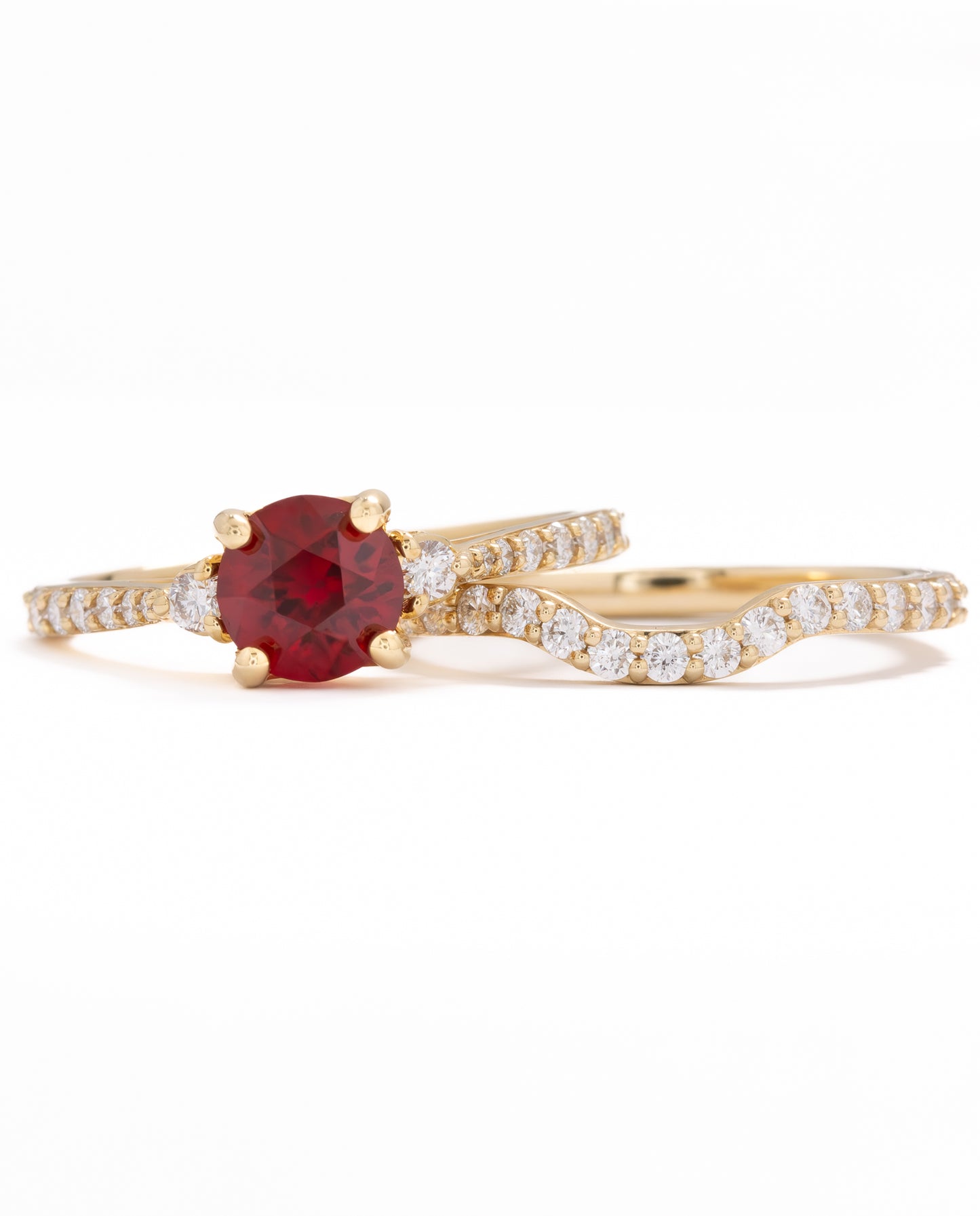 stacy wedding set with lab ruby and diamonds