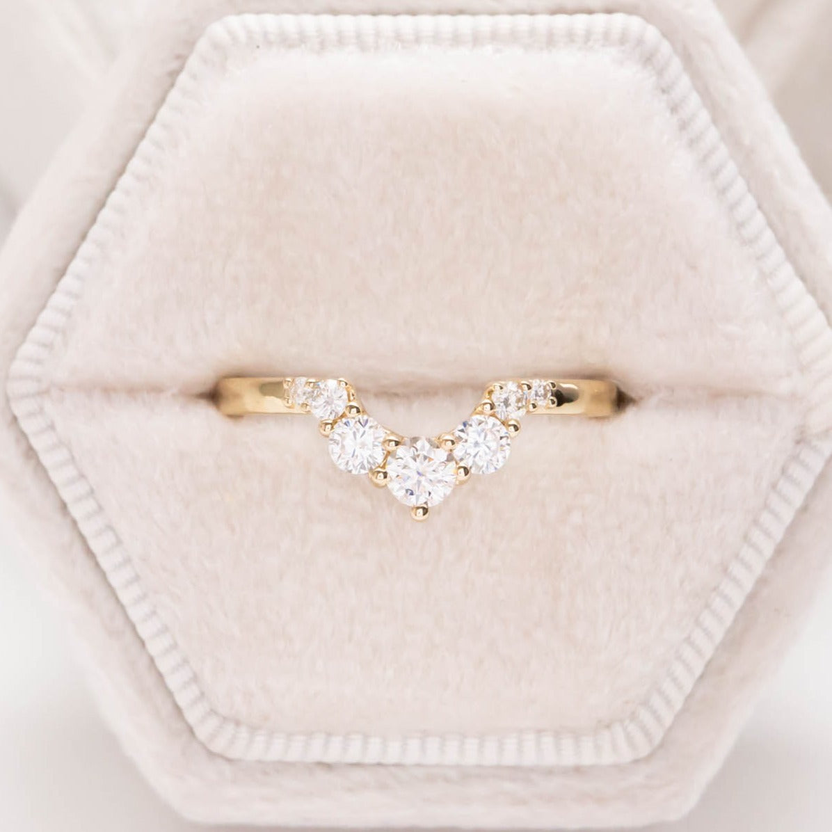 stella yellow gold wedding band with moissanite