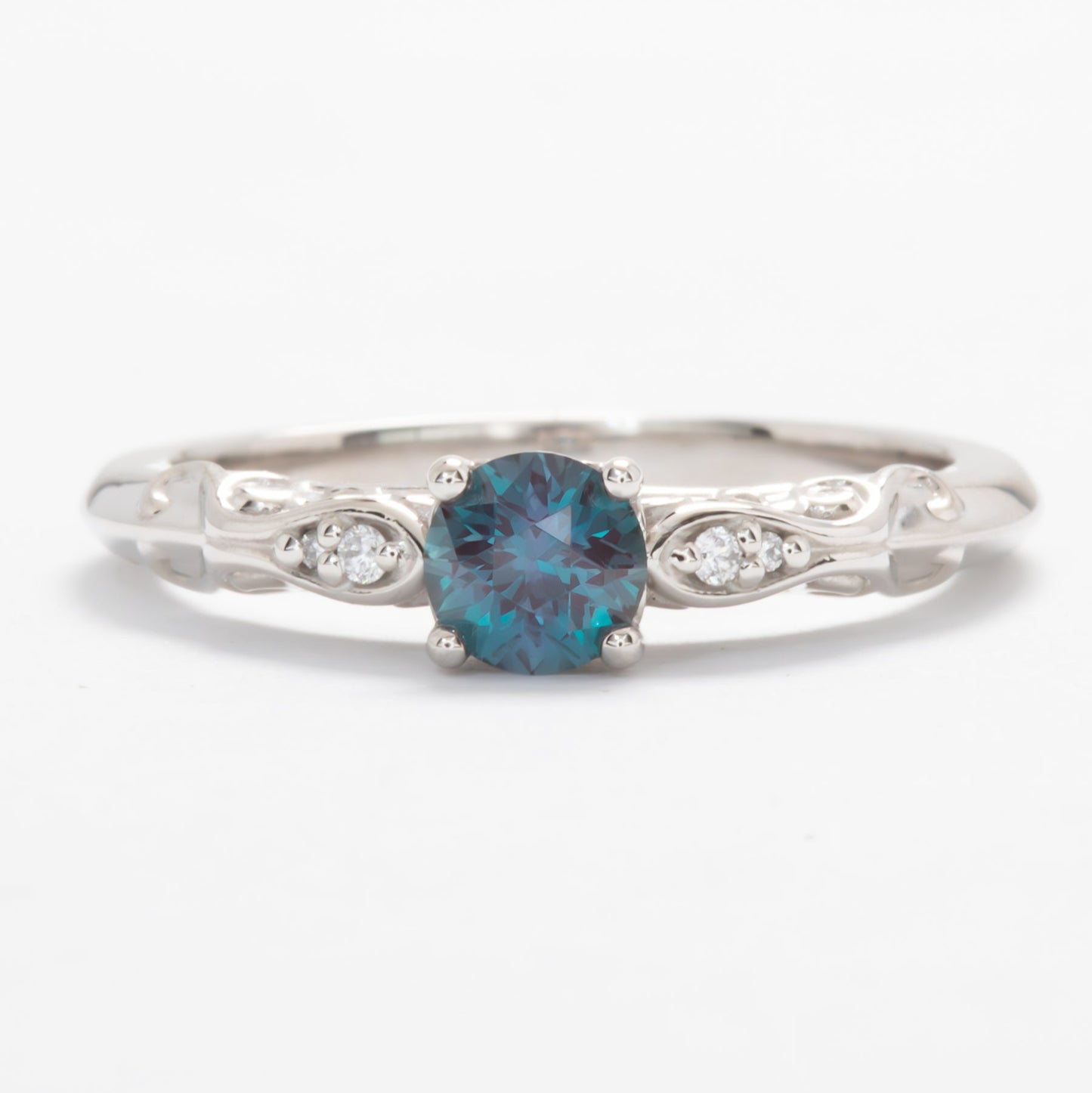 victora floral inspired engagement ring with lab alexandrite