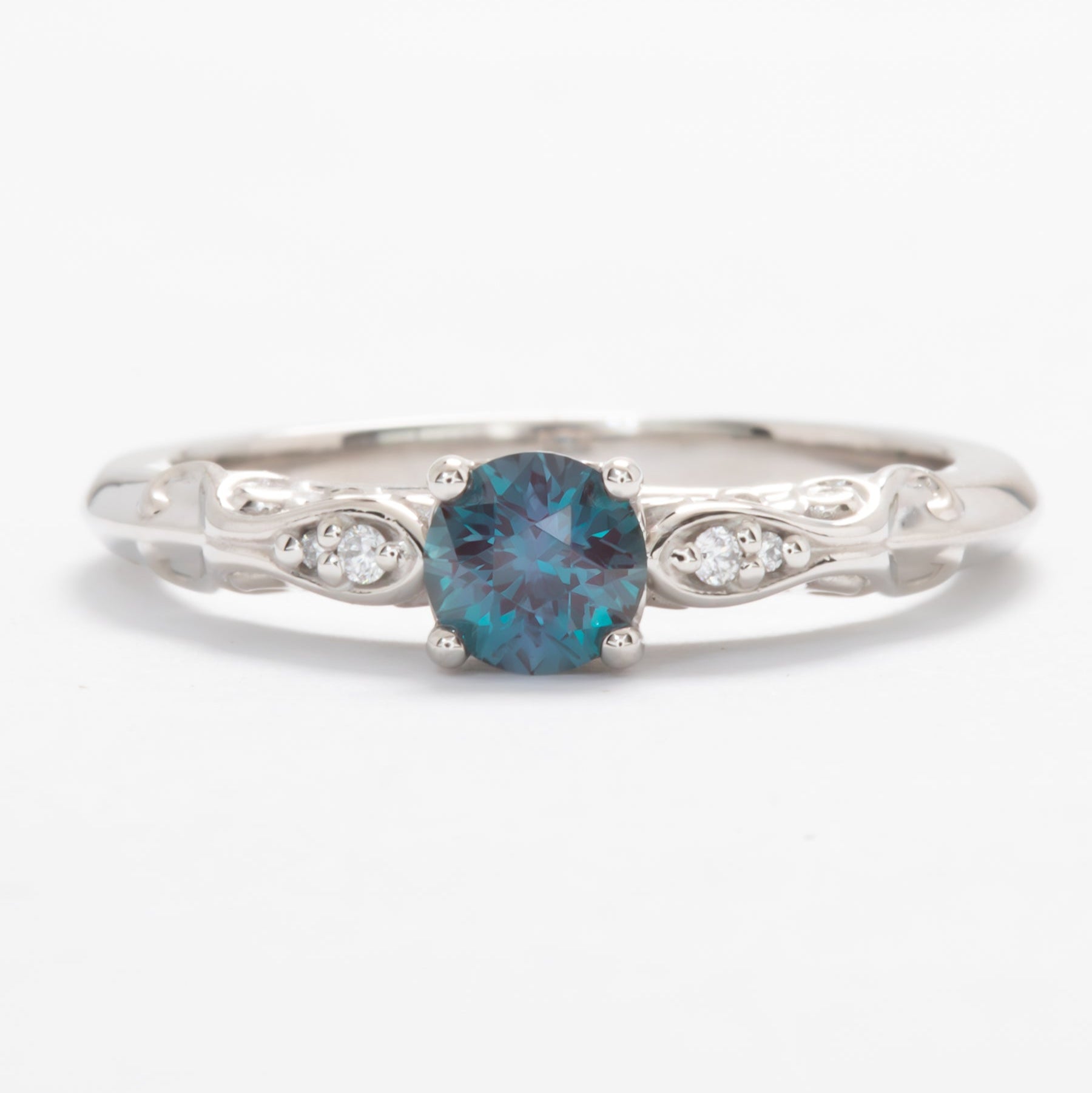 victora floral inspired engagement ring with lab alexandrite